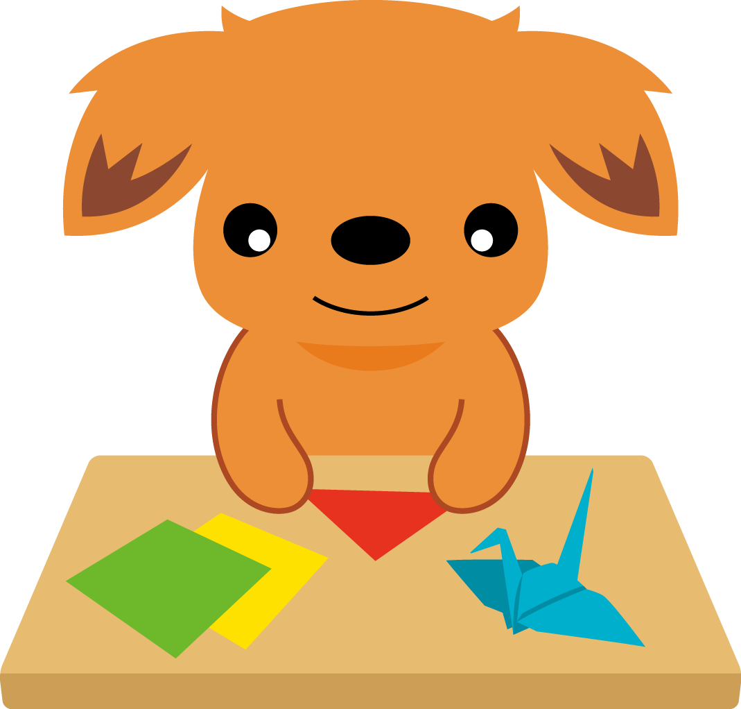 折り紙をする犬（印刷用カラー）