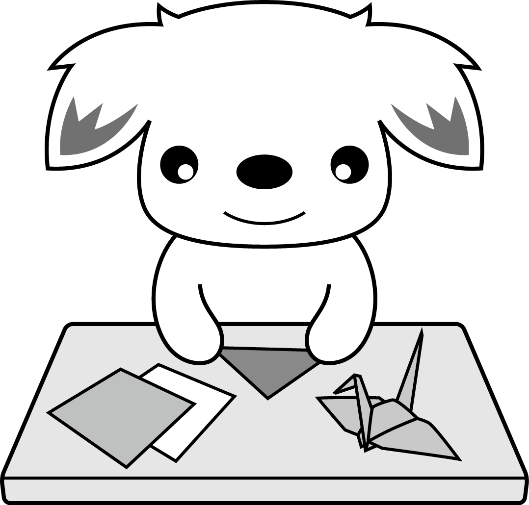 折り紙をする犬（印刷用モノクロ）